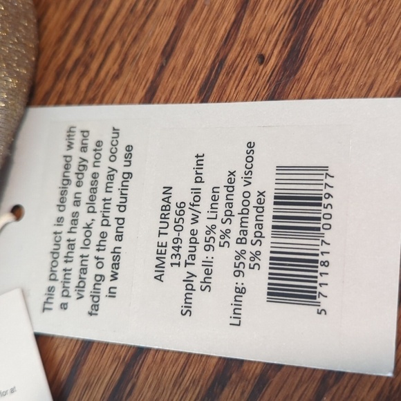 New Turban Christine Headwear Aimee Turban taupe foil Neutral print linen NWT - Picture 7 of 9